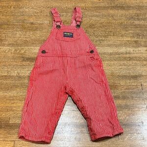 Vintage Railroad Stripe OshKosh B'gosh Red and White Overalls Sz 24 Months